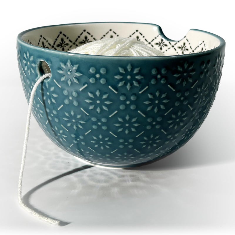 UCDRMA Crochet Yarn Bowl for Knitting  Ceramic Yarn Holder Crocheting Bowl with 3D Relief Pattern  6in Large Crochet Holder Bowls for Yarn of All Types  Great Decorative Knitting Crochet Supplies - Image 1